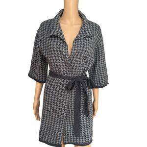 Chiara Mente Wool blend gray Cardigan Houndstooth Belted Sweater size S